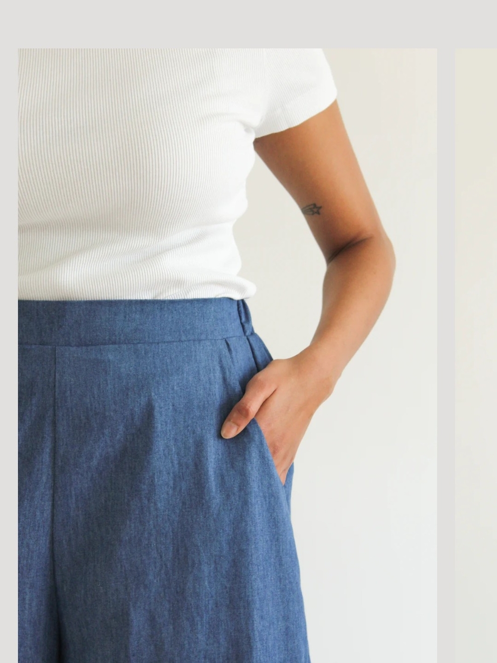 Wide Leg Chambray Pants in Blue